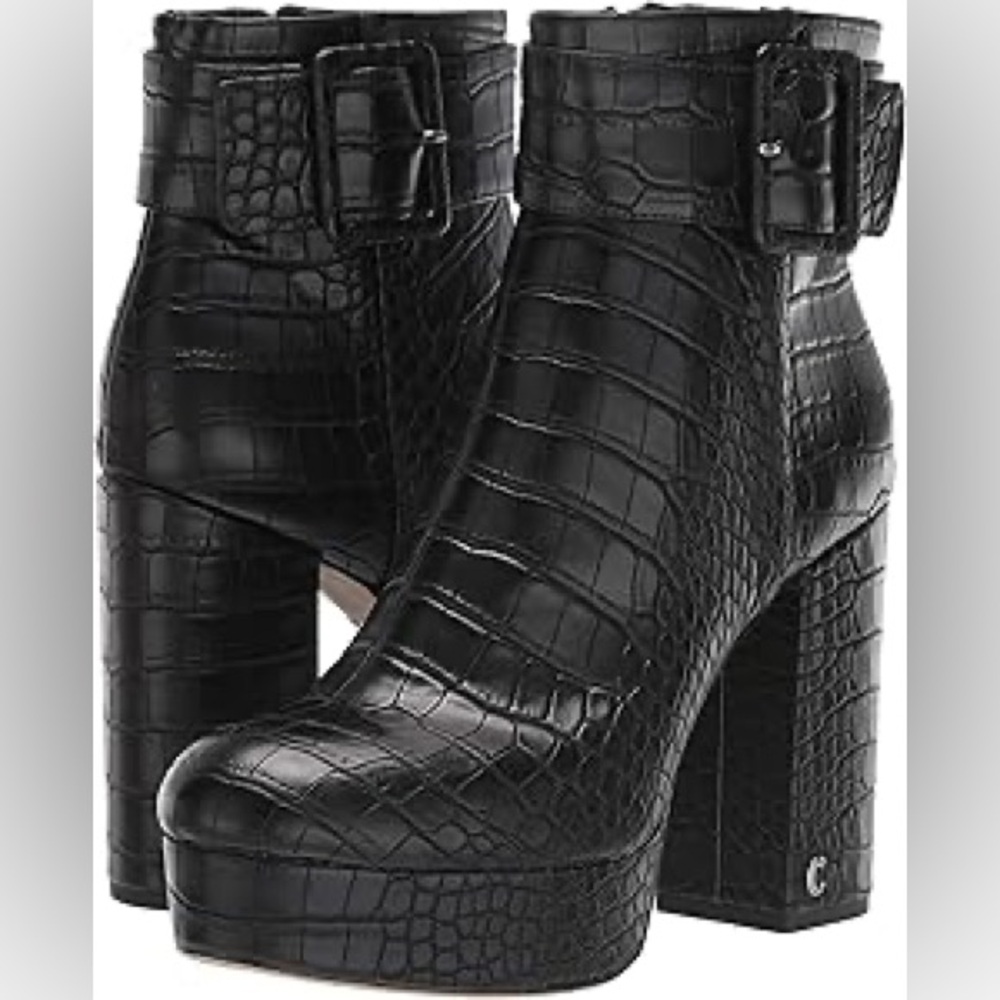 CIRCUS BY SAM EDELMAN BLACK CROC PLATFORM ANKLE BOOTS SIZE 8.5